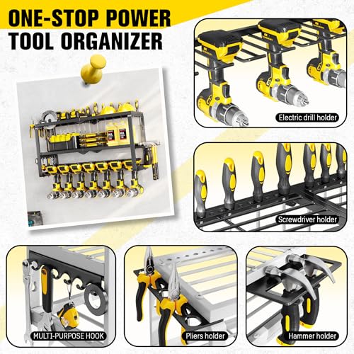 Heavy Duty 3-Tier Power Tool Organizer Wall Mount with 7 Drill Holders
