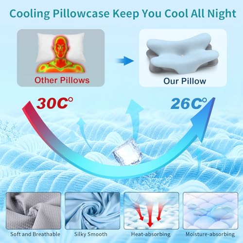Besyodo Ergonomic Cervical Memory Foam Neck Pillow for Pain Relief (Blue)