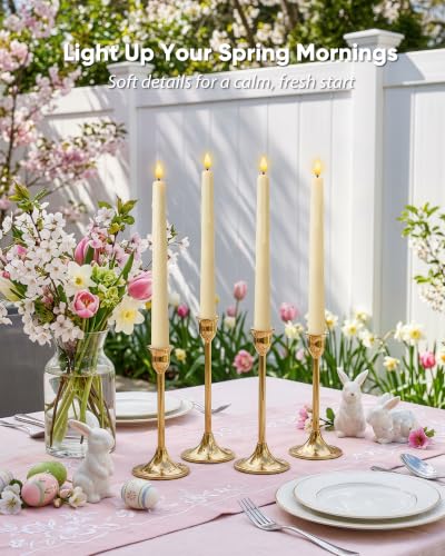 Meigic 24 Pcs Ivory Flameless LED Taper Candles with Remote Timer, 9.6 Inch Battery Operated Home Decor