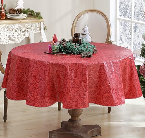 Newbridge 70 Inch Round Christmas Reindeer Vinyl Tablecloth with Flannel Backing