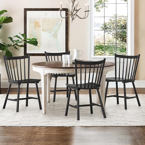Set of 4 Farmhouse Spindle Back Dining Chairs - Solid Wood Windsor Chairs