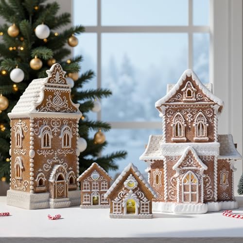 Lighted Gingerbread House Kit - 2-Piece Resin Miniature Christmas Decor