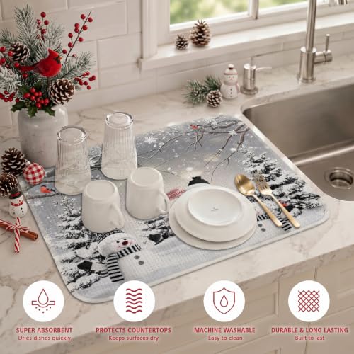 Sonalied Christmas Dish Drying Mat 18x24 Large – Winter Scene, 24" x 18"