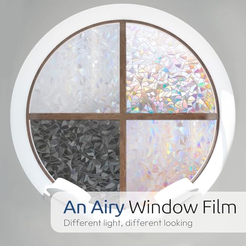 rabbitgoo Rainbow Window Privacy Film 17.5" x 78.7" Stained Glass Cling