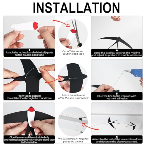DIY Flying Swallow Hanging Mobile Kit, 5-Piece Decorative Bird Set