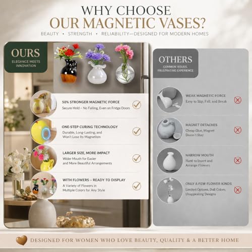 Hand-Blown Mini Vase Magnets for Fridge - Set of 10 Glass & Ceramic Bud Vases