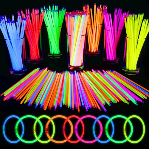 100 Pcs 8-Inch Glow Sticks Bulk Party Pack with Connectors for Bracelets