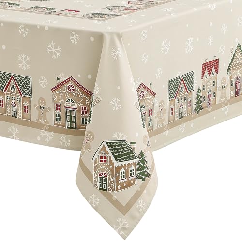 Avanti 60" x 120" Rectangular Holiday Tablecloth - Gingerbread Village Pattern
