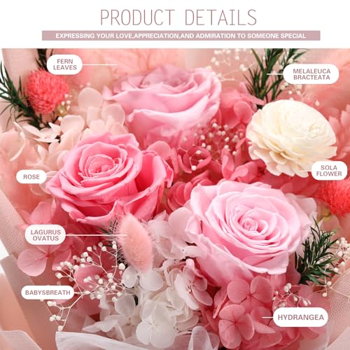 Preserved Pink Rose Bouquet with I Love You Necklace Gift Set