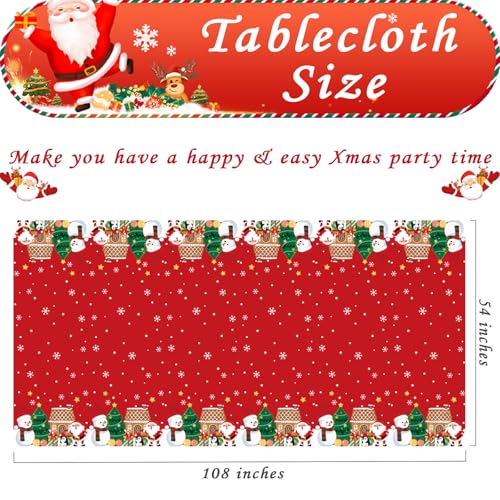 Christmas Tablecloth 4-Pack 54x108 Inches Red Holiday Plastic Coverings