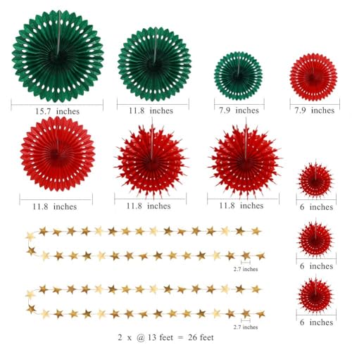 Decor365 Christmas Red Green Gold Star Garlands & Fans Holiday Party Decor
