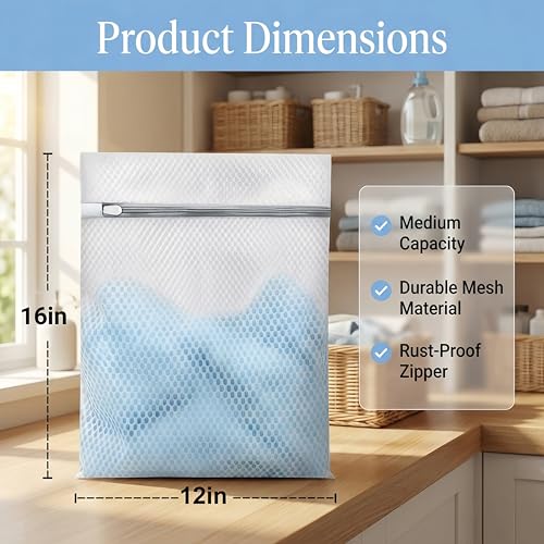 3-Pack Mesh Laundry Bags with Zipper | 12x16 inches Durable Honeycomb Design
