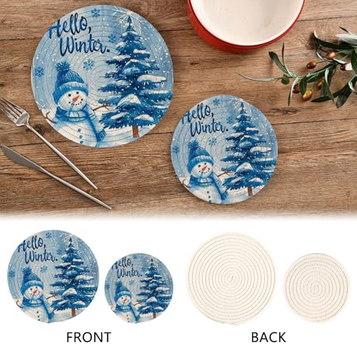Boccsty Blue Snowman Christmas Trivet Set 2PCS Woven Cotton Hot Pads for Kitchen