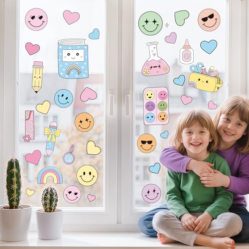 6 Sheets Pastel Smile Face Window Clings for Classroom Decor