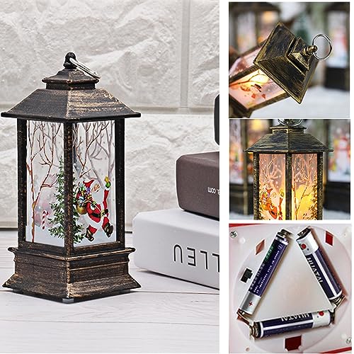 Santa Claus LED Christmas Lantern - Bronze Flame Effect Decorative Lamp