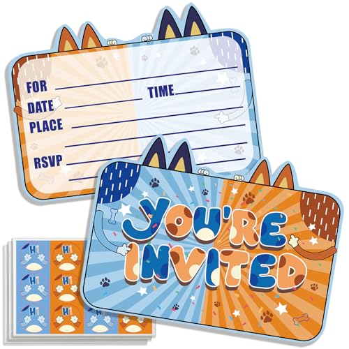 Cartoon Dog Birthday Party Invitations - 24 Pack with Envelopes & Stickers