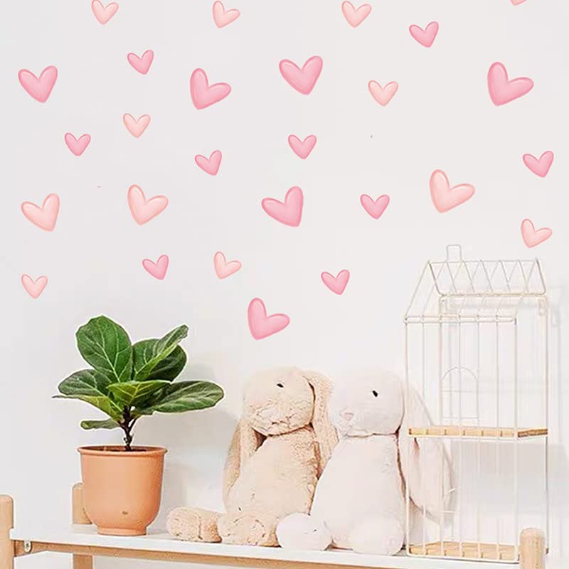 80pcs Pink Heart Wall Decals Peel and Stick Vinyl Stickers for Nursery