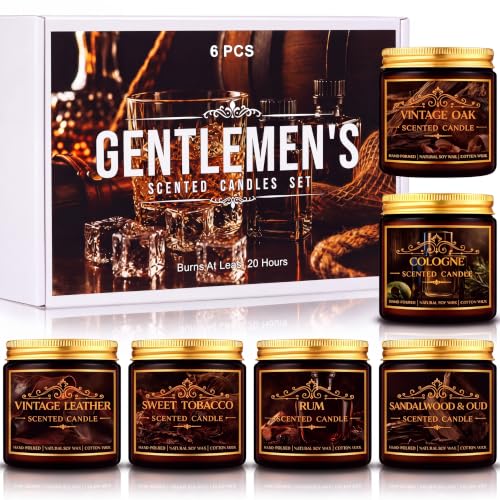 Gentlemen's Scented Candle Gift Set - Masculine Aromatherapy Candles, 6 Pack
