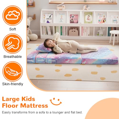 Glow-in-the-Dark Unicorn Trifold Kids Floor Mattress & Sofa Bed
