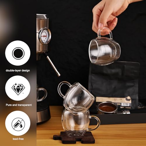 Wells 4-Pack 2.5oz Double Wall Insulated Espresso Cups Set - Clear Coffee Shot Glasses