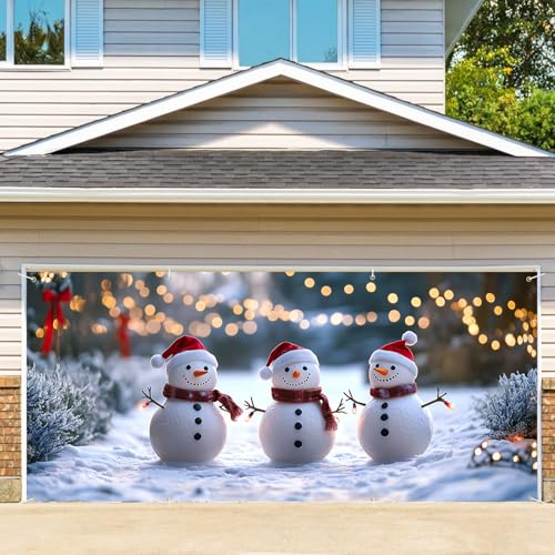 THISFIND Three Snowmen Christmas Garage Door Banner 6 x 13 ft Holiday Decor