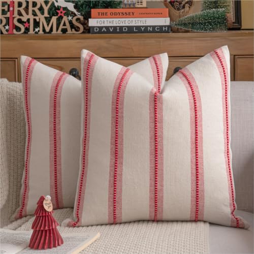 Cethom Red & White Striped Christmas Throw Pillow Covers 18x18 Set of 2