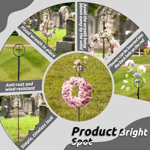 2 Pack Black Wreath Stakes 36-Inch Cemetery Wreath Stand with Cross - Adjustable Height