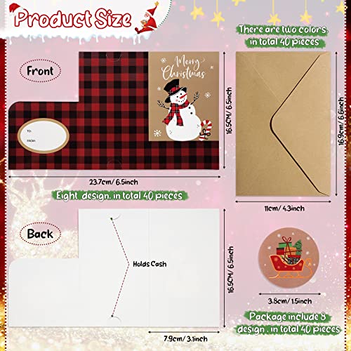 Funrous Classic Style Christmas Money Gift Card Holders Set with Envelopes & Stickers - 40 Pack