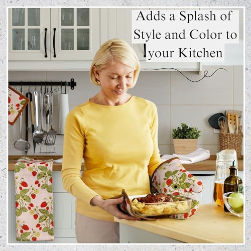 5-Piece Strawberry Kitchen Towel, Oven Mitt, and Pot Holder Set