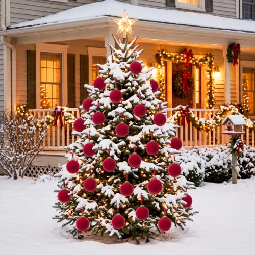 Hoslipoper Red Velvet Christmas Ornaments Set of 15 - Holiday Tree Decorations