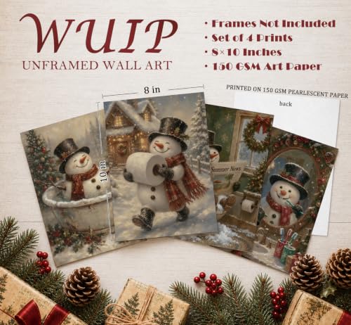 Wuip Snowman Christmas Wall Art Decor Set of 4 - Winter Bathroom & Home
