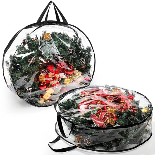 2 Pack Clear Wreath Storage Bag 30 Inch Waterproof Container with Handles