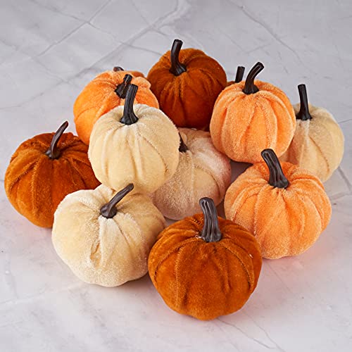 12pcs Artificial Velvet Pumpkins - Fall Thanksgiving Decor
