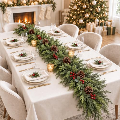 9FT Christmas Cedar Garland Real Touch Artificial Greenery DTNESS