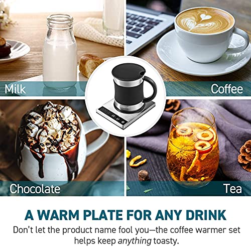 Cosori Silver Coffee Mug Warmer & Mug Set - Precise 1°F Temperature Control, 17oz Stainless Steel