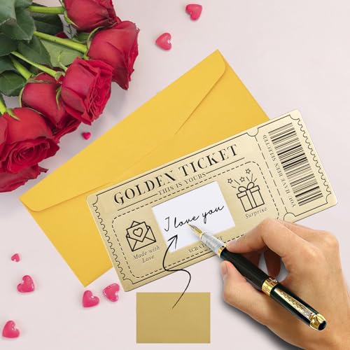 A-1 Piece Golden Ticket Scratch-off Card with Envelope - Personalized Surprise Gift for Birthdays, Valentine's Day, Christmas, and Special Occasions