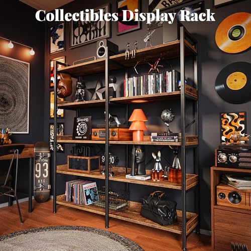 5-Tier Industrial Bookshelf with 10 Open Shelves and Metal Frame