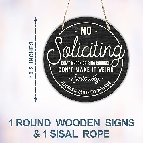 10-Inch No Soliciting Wooden Door Sign - Funny Welcome Hanging Decor