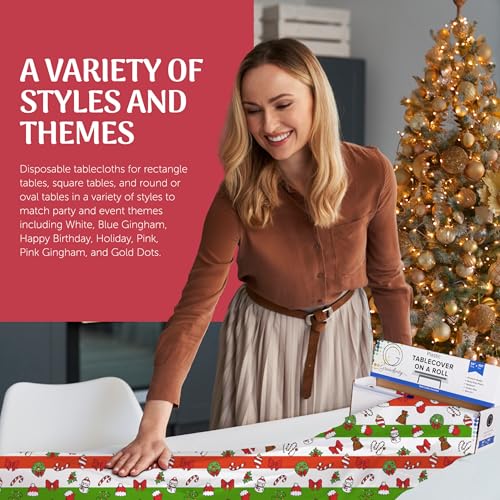 Grandipity Christmas Plastic Table Cover Roll - 54in x 1200in, Disposable Party Tablecloth