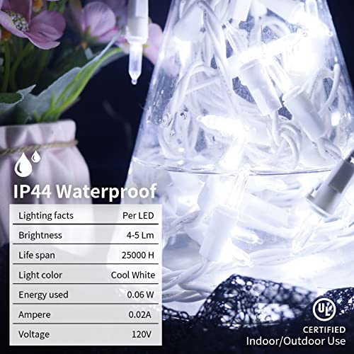 Multi-Sparking White Wire Cool White LED Christmas Lights 2 Pack, 33ft Connectable Indoor Outdoor Decor