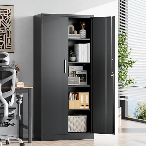 71-Inch Tall Metal Storage Cabinet with Locking Doors and Adjustable Shelves