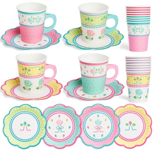 32-Piece Pastel Tea Party Cups and Saucers Set for Garden & Celebrations