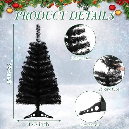 3ft Black Artificial Christmas Tree - Tabletop Pine Tree with Stand
