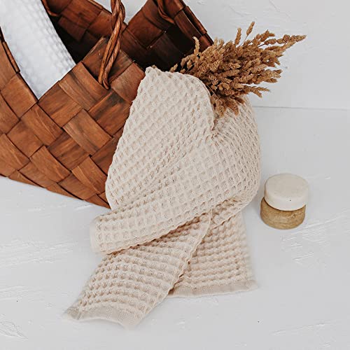 Waffle Hand Towel - 100% Cotton Quick-Dry Bathroom & Kitchen Towel, Beige