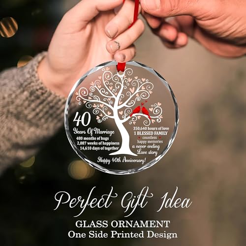40th Wedding Anniversary Glass Ornament - Ruby Anniversary Keepsake Gift
