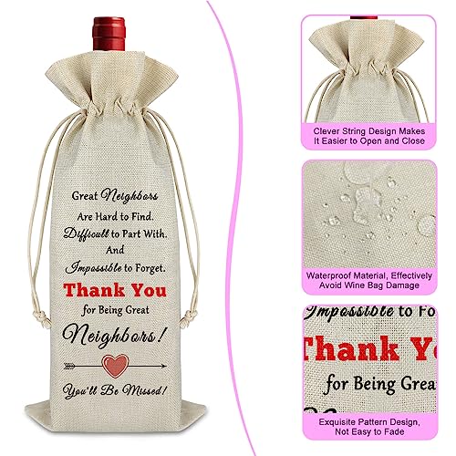 Great Neighbors Wine Bag for Moving Away – Burlap Drawstring Gift, 36x16cm (750ml) – Variation: Great neighbors