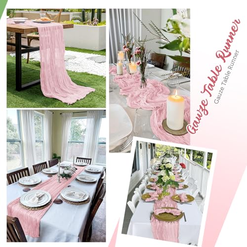 8 Pack Light Pink Cheesecloth Table Runners, 20x120 Inch Gauze Table Decor
