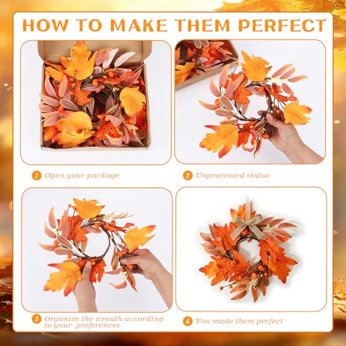 6 PCS 9-Inch Mini Fall Wreaths for Kitchen Cabinets, Thanksgiving Autumn Decor