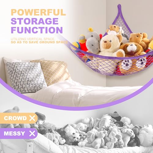 Large Stuffed Animal Corner Hammock for Toy Storage - 2 Pack, Purple