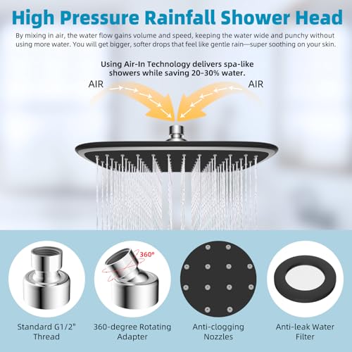 10-Inch Rain Shower Head with 12-Inch Adjustable Metal Extension Arm